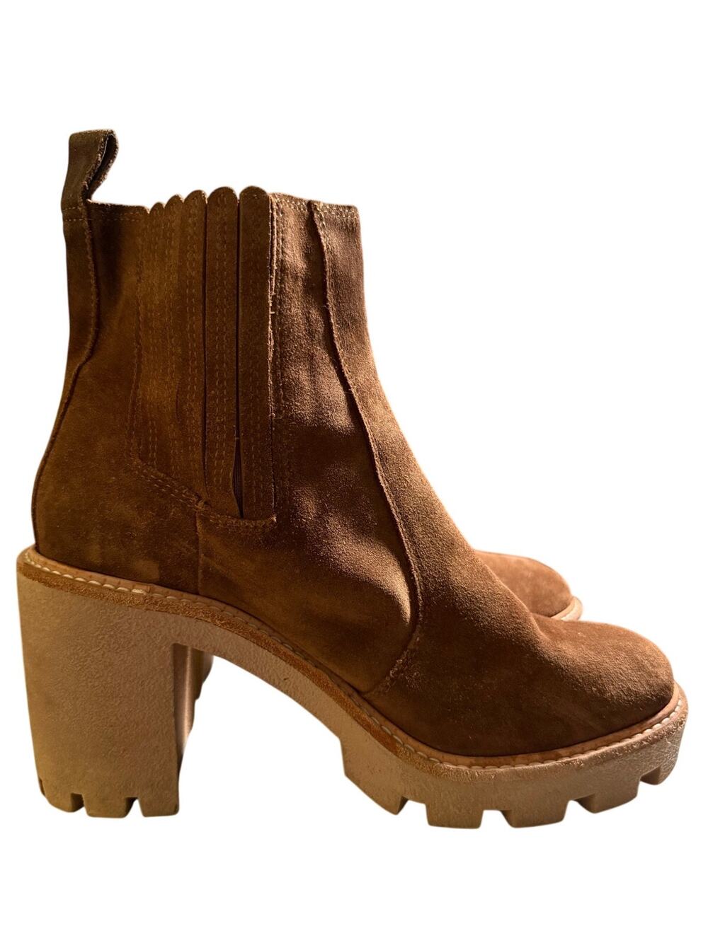 Gianni Bini Suede Lug sole Platform Ankle Chelsea Boots, Cognac, Women's Size 9
